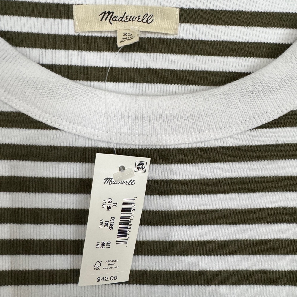 NWT Madewell XL Olive Stripe Racerback Tank Top - Picture 3 of 3